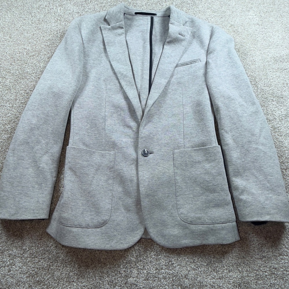 ASOS Mens Jersey Knit Blazer Light Grey Single Button Sport Coat 36 Short